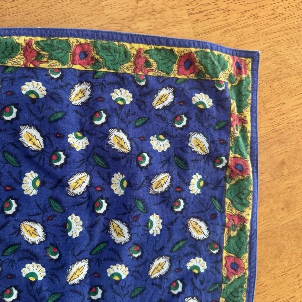 Blue Floral Orange Poppies Cotton Placemats Set 4 Reversible India 14x20 Cottage